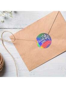 500pcs/1Roll 1inch Round Reusable Self-Adhesive High-Glossy Paper Envelope Stickers, Graphic Pattern, English Language, With Thank You Design, For Gift Wrapping - Multicolor - View 4