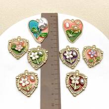 2/8pcs Elegant Flower Enamel Charms Flower Heart Necklaces Pendants Earrings Charms For Jewelry Making Bracelets Necklaces Earrings Keychains DIY Crafts - Multicolor - View 7