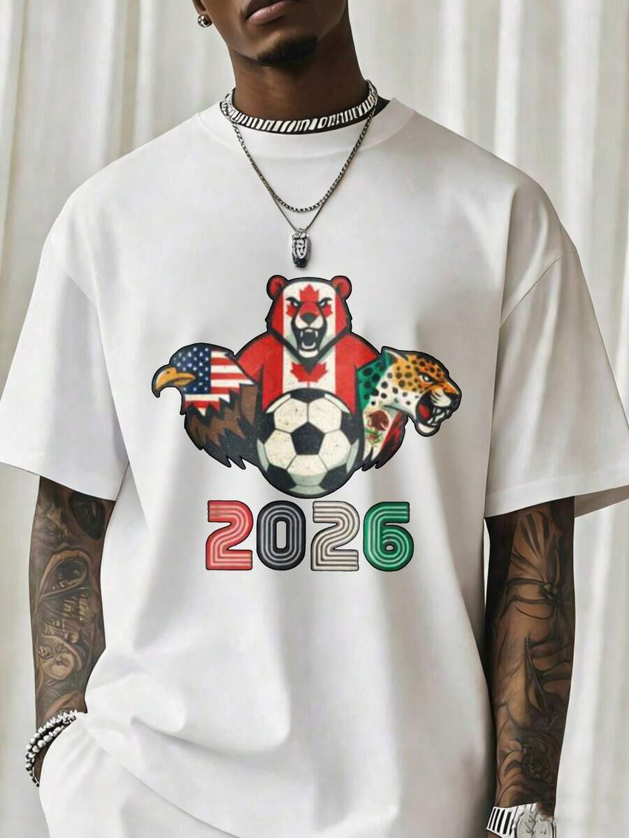 T-Shirts With Round Neck Printing Can Be Worn By Both Men And Women. 2026 World Cup Usa Canada Mexico Soccer T Shirt Men Women Unisex Graphic Tee Football Fan Apparel International Tournament Jersey Style TopSuitable For Christmas Partysports Activitiesholiday Partiesoutingssports And Other Holiday Gifts (220g). - 白色 - 查看 1