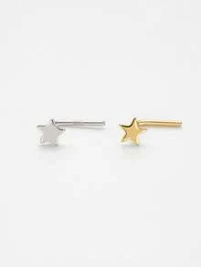 1pc 20G S925 Sterling Silver Star Nose Stud,L-Shaped Nose Stud,Mini Star Nose Stud,Simple And Exquisite Nose Ornament,Neutral Piercing Jewelry - Multicolor - View 3