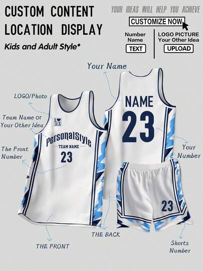 2pcs Personalized Men's Basketball Jersey Set - Customizable Name, Number And Logo Print Vest + Shorts Sports Suit, Fashionable, Casual, Personalized, Unique Gift, Suitable For Boyfriend, Family, Friends Birthday, Holiday, School Match, Sports Climbing, Etc.