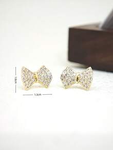 1对可爱立方氧化锆蝴蝶耳钉，适合女性佩戴 - 金色 - 查看 2