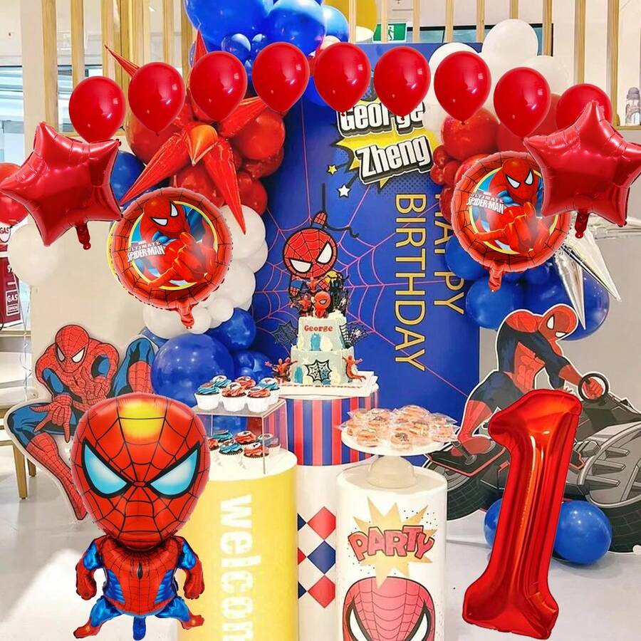 Marvel Bộ trang trí sinh nhật Người Nhện, đồ dùng tiệc bao gồm bóng bay số màu đỏ 32 inch, đồ trang trí tiệc sinh nhật siêu anh hùng cho trẻ em, tiệc mừng năm mới, bó hoa quà tặng, bóng bay phông nền chụp ảnh. - Bộ bóng bay - Xem 1