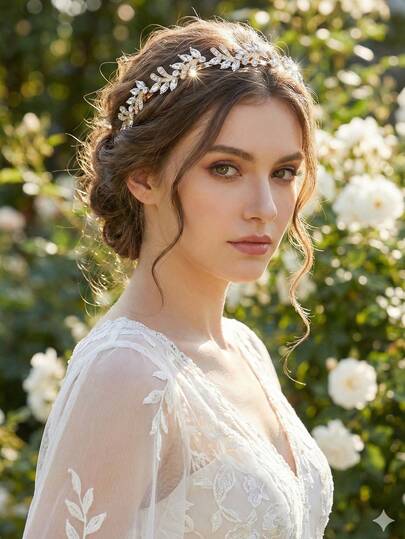 1pc Elegant Crystal Leaf Headband, Bridal Engagement Party Photoshoot Headdress, Luxury Rhinestone Alloy Daily Hair Accessory For Women Hair Band Diadema Hair Hoop