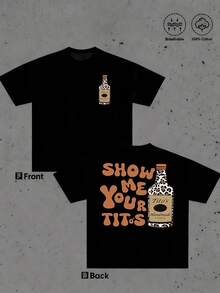 1pcs Men's Graphic TShirt Tito's Vodka Bottle Double Sided Print T Shirt Leopard Print Theme 100% Cotton Retro Tee Cool Casual Short Sleeve T Shirt Perfect Gift Summer Show Me Your Tito's Slogan Statement Tee - 黑色 - 查看 1
