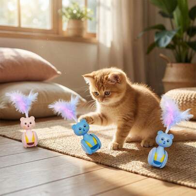 Interactive Cat Wobble Toy - Automatic Wobbling Teaser For Stress Relief & Interactive Fun - Keeps Kitty Entertained & Fights Boredom. - Self-Play Cat Toy