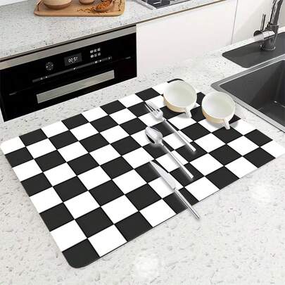 1件装厨房台面格子吸水垫，吸水性强，防滑，适用于咖啡吧、家庭餐桌，耐热桌面装饰