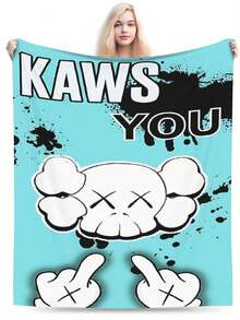 Kawss Kawaii Kaw Blanket Luxury Anime Flannel Blanket - Ultra Soft Cartoon Print, The Perfect Gift For Any Occasion, Christmas, Birthday, For Home, Camping & Travel Use - 黑色 - 查看 3