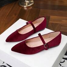 Giày bệt Mary Jane bằng nhung, kiểu dáng thanh lịch cổ điển Pháp, giày lười màu trơn đa năng phù hợp cho mọi mùa. - Màu Đỏ Sâu - Xem 2