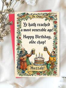 1pc Retro Medieval Birthday Card | Fun Retro Style, Suitable For Friends, Family, And Colleagues - Multicolor - View 5