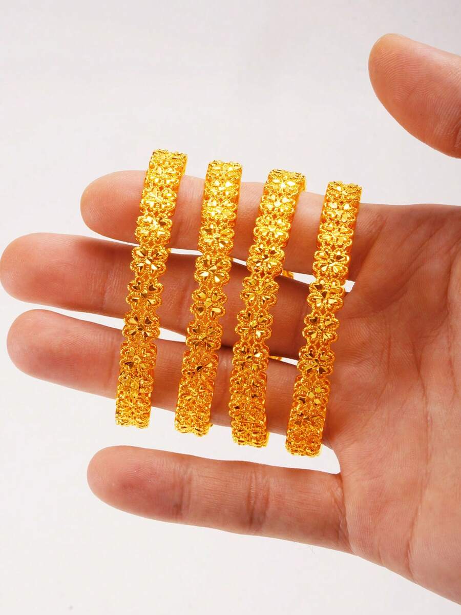 1pc 24K Gold Plated Middle Eastern Style Fashion Bangle Bracelet, Luxury African//Nigerian Women's Wedding Party Accessory, Bohemian Jewelry - Gold - View 1