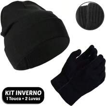Adult Winter Wool Hat And Gloves Set - Ready To Ship - High Quality - 黑色 - 查看 1