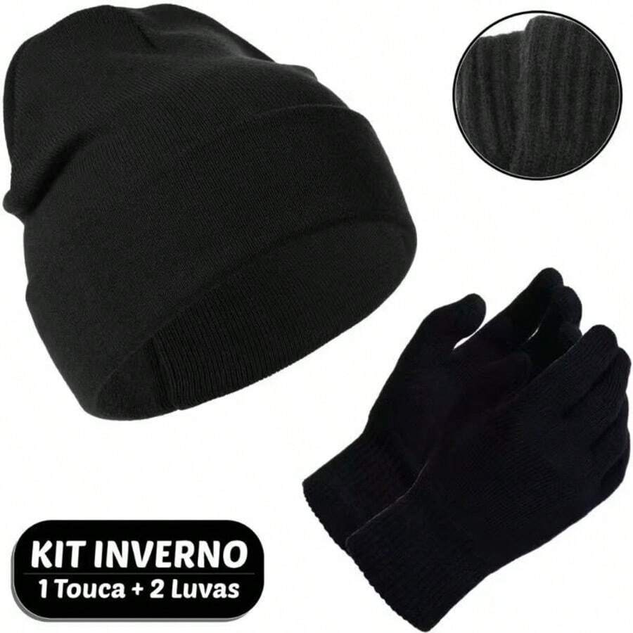 Adult Winter Wool Hat And Gloves Set - Ready To Ship - High Quality - 黑色 - 查看 1