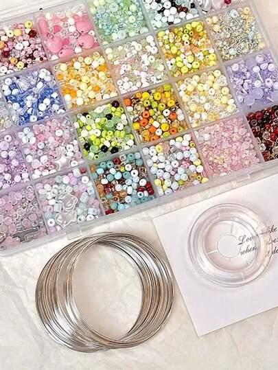24-Compartment Box Set Of Fashionable Multicolor Glass Seed Beads, Assorted Loose Beads For DIY Bracelet Jewelry Making, Includes Steel Rings & Elastic Cord, Great Gift For Friends, Couples, Holidays