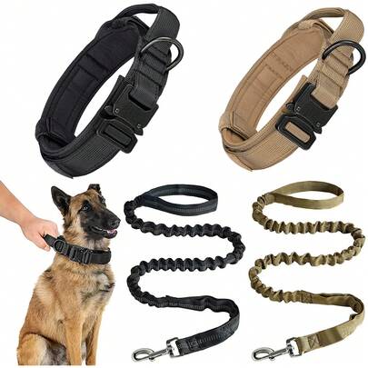 iDestry Tactical Dog Collar Leash Set Heavy-Duty Military Dog Collar With Handle And Metal Buckle For Small Medium Large Dogs Necklace Collar Traction Rope Set