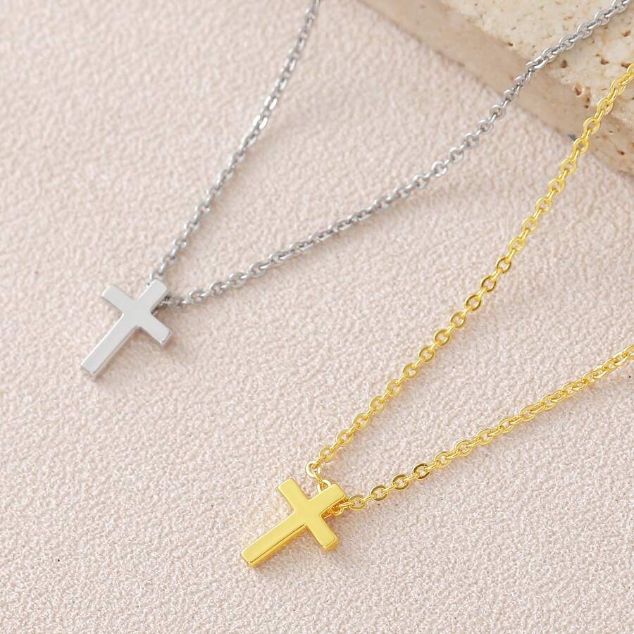 1pc Minimalist Cross Jesus Prayer Pendant Necklace, Unique Commuter & Everyday Wear For Women - Multicolor - View 1