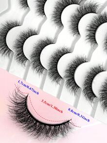 ENCHUW 7 Pairs 3D Fake Eyelashes Natural Lashes Natural Look Short False Eyelashes Pack Reusable False Lashes Soft Wispy Lashes Fluffy Eye Lashes - Black - View 2
