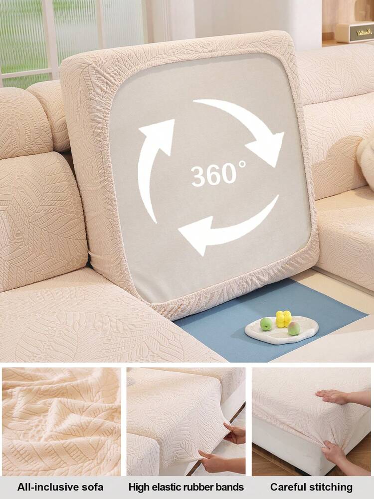 1 PC Yeyu Shake Fleece Solid Color Jacquard Full Cover Sofa Hat Set With Three Seats And One Noble Consort Anti Cat Scratch And Anti Slip Four Seasons Universal Straight Line Sofa Cover Cloth,Living Room 1/2/3/4 Seat Sofa Cover - Beige - View 9