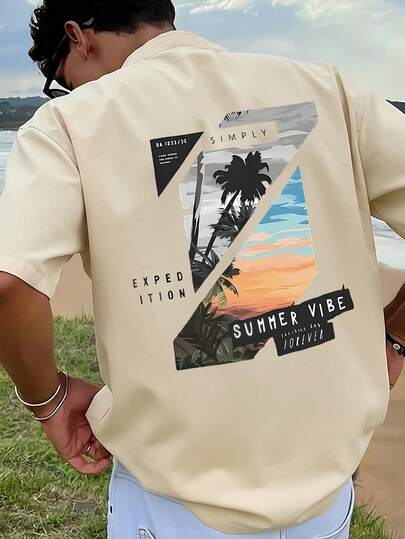 Camiseta de manga corta de corte holgado con estampado gráfico para hombres, ropa de playa y verano