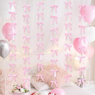 30/50pcs Pink Satin Bow Decor, Pink Bow Party Decorations, Suitable For Birthday Party, Baby Shower, Wedding Anniversary, Bridal Shower, Bachelorette Party, Graduation Party, Indoor & Outdoor Decor