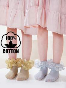 2双棉质荷叶边蕾丝花边女童袜，可爱公主舞蹈袜 - 彩色 - 查看 8