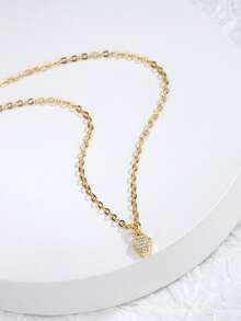 Charm-In Gilded Geometric Necklace, Gold Rhombus Zirconia Pendant Necklace, Versatile For Commuting, Dating, All Seasons - Yellow Gold - View 3