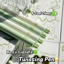 4支/套 高品质绿色三叶草旋转笔，黑色墨水，幸运三叶草元素，0.5毫米中性笔尖，学生文具，返校礼物 - 四葉草旋轉筆 - 查看 7