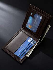 1PC Black Slim RFID-Blocking Men's Wallet, Ultra-Thin Lightweight Premium Vegan Leather Bifold Wallet With Multiple Card Slots, Clear ID Window & Cash Compartment For Business Travel, Daily Commute, Office, Weekend Trip, Date Night, Shopping, Minimalist Everyday Carry, Gift For Men, Dad, Husband, Boyfriend, Teen Boys, Professionals, Commuters - 黑色 - 查看 3
