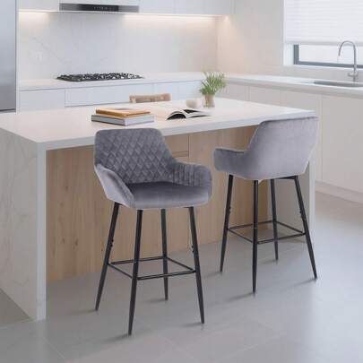 Ralex-chair Velvet Bar Stools, Armchairs With Black Metal Legs And Footrests, Suitable For Kitchens, Bars, And Cafes