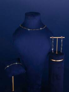 3 件套女士奢华钻石镶嵌扭曲设计首饰套装，包括 1 条项链、1 对耳环和 1 条手链 - 适合日常佩戴、婚礼、派对等场合。 - 彩色 - 查看 10