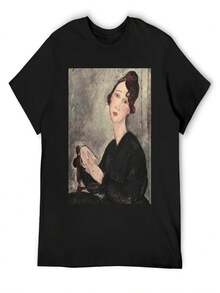 Portrait Of Dedie Hayde By Amedeo Modigliani T-Shirt Cute Tops Vintage Graphic Tee Personalized T-Shirt Plus Size Men Clothing - 黑色 - 查看 1