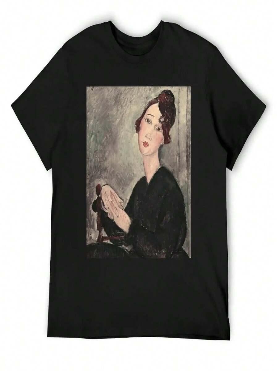 Portrait Of Dedie Hayde By Amedeo Modigliani T-Shirt Cute Tops Vintage Graphic Tee Personalized T-Shirt Plus Size Men Clothing - 黑色 - 查看 1