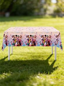 New K-Pop Cartoon Inspired Birthday Party Disposable Tablecloth Set, Popular Anime Style Party Supplies For Girls Birthday Events - Multicolor - View 6