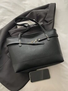 1个女士时尚通勤撞色单肩包，便携多功能大容量奢华手提包，适合约会、购物、送礼、工作、通勤等场合。 - 黑色 - 查看 6