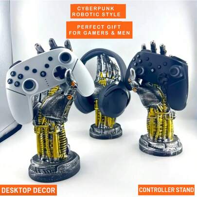 1. 赛博朋克机械臂支架，创意游戏手柄耳机支架桌面装饰 - 游戏玩家和绅士游戏室的完美礼物