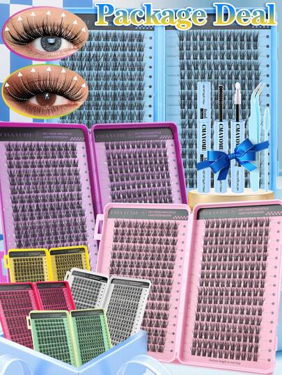 352-Cluster Eyelash Set: Cat-Eye Eyelashes, Faux Mink False Eyelashes, DIY Extension Kit, Includes D-Shaped Curled Eyelash Clusters (9-16mm), Ranging From Natural To Voluminous Styles, 7 Colors, Includes Glue, Tweezers, And A Brush. Suitable For Various Occasions Such As Commuting To Work, Weddings, Parties, And Travel, It's The Perfect Gift For Your Girlfriend, Mother, Or Sisters.