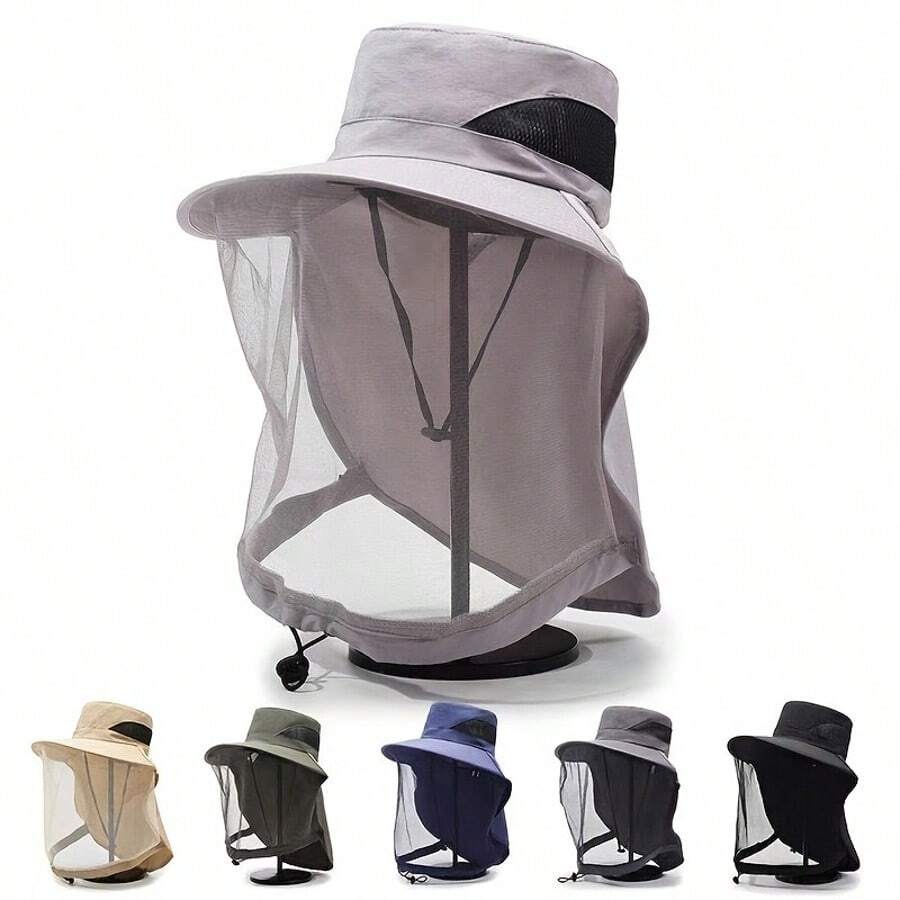 Outdoor UV Protection Anti-Mosquito Mesh Sun Hat, Foldable Breathable Neck Cover Fishing Hat, Unisex Cycling Hiking Wide Brim Sun Cap - Multicolor - View 1