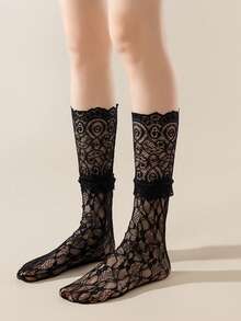 1 Pair Thin Sexy Solid Color Mary Jane Net Mesh Ankle Socks, Sweet Style For Spring/Summer - View 3