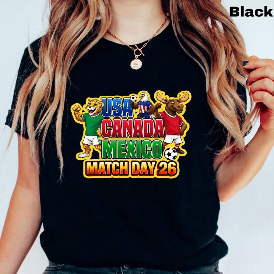 World Cup 2026 T-Shirt, USA Canada Mexico Soccer Fan Gift - Black - View 1