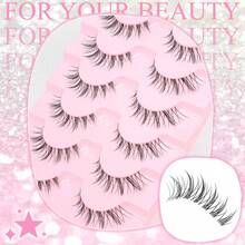 7 Pairs Cartoon Style False Eyelashes, Faux Mink, Cosplay, Cat Eye Makeup, Anime, Extended Winged, Strip Lashes - Black - View 2