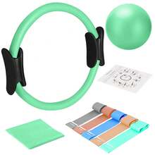 Pilates Ring Set – 14-Inch Anti-Deformation Magic Ring With Soft Handle, Mini Ball, 5 Resistance Bands, User Guide, Home Pilates Equipment - Mint Green - View 11