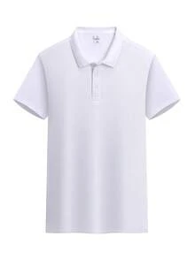 男士纯色高尔夫Polo衫，半领撞色商务休闲工作衬衫，适合送给男友，也适合高尔夫、日常穿着、夏季和网球运动。 - 白色 - 查看 5