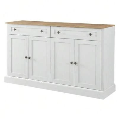 Large Dining Room Cabinet, 4 Doors, 2 Drawers, Modern Style, For Dining Room And Living Room, Dimensions: 150 X 40 X 86 Cm (L/W/H) - (Antique White)