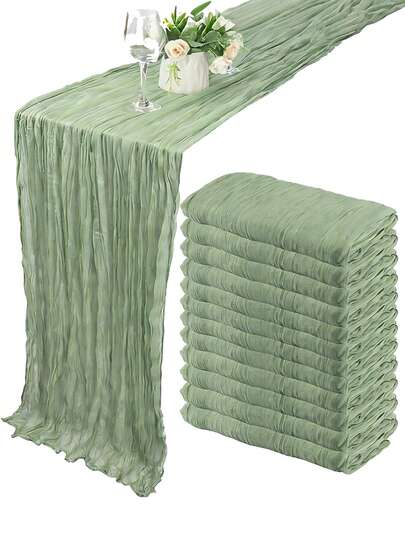 Camino de mesa de gasa estilo bohemio, decoración de mesa romántica para bodas, fiestas de cumpleaños (gris-verde)