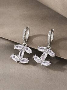 1 Pair Silver Earrings, Fashionable Elegant Minimalist Luxury 925 Sterling Silver & Copper Cubic Zirconia Pendant Earrings, Suitable For Women's Daily Wear - Silver - View 2