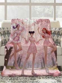 A K-Pop Girl Group Cherry Blossom Hanfu  Poster Printed Flannel Blanket, Soft And Warm, Suitable For All Seasons, Including Sofas, Beds, And Camping Trips - Home Decor Gift - White - View 1
