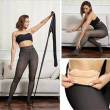 Meia-Calça Térmica Forrada Peluciada Translúcida De Lã Quente Feminina Para Inverno - Preta translúcida - Visão 14