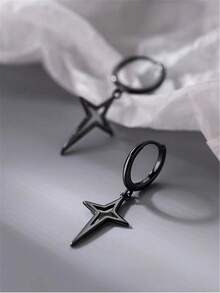 一对不锈钢镂空方形星形耳钉，简约前卫的中性设计 - 彩色 - 查看 8