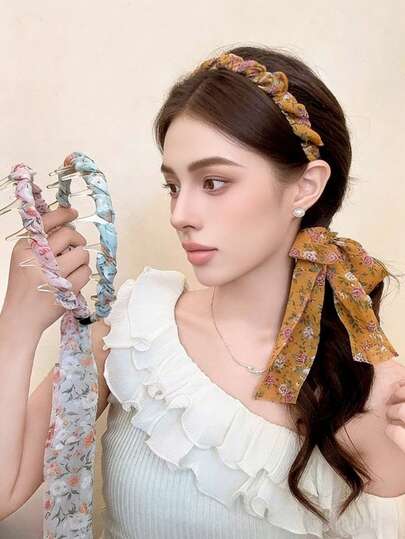 1 Peça/Conjunto de 3 Peças Faixa de Cabelo Floral Larga para Primavera e Verão, Design de Coroa Alta com Dentes Antiderrapantes, Acessório de Cabelo Versátil, Estilo Retrô Pastoril, Vibrações Doces e Suaves, Adequado para Passeios Diários, Acessório Minimalista e Fashion para Mulheres, Decoração de Casa, Quarto