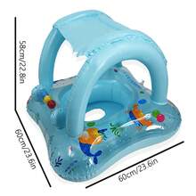 Inflatable Round PVC Float For Children, Baby Swimming Ring With Printed Animal Design - Square Canopy Seat Ring - Blue Bell - View 12